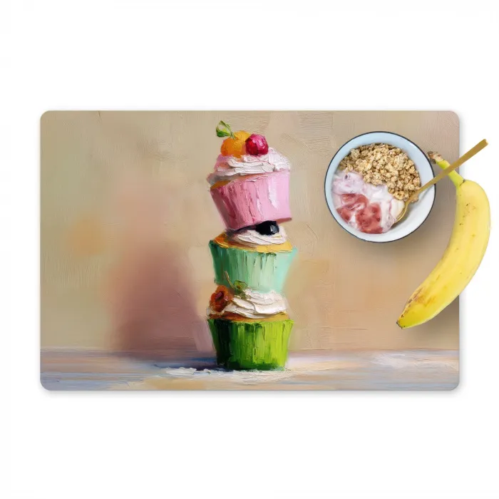 Cupcakes - Gestapeld - Kleurrijk - Fruit Placemat vinyl groot -zzzproduct_Kitchenyeah-website