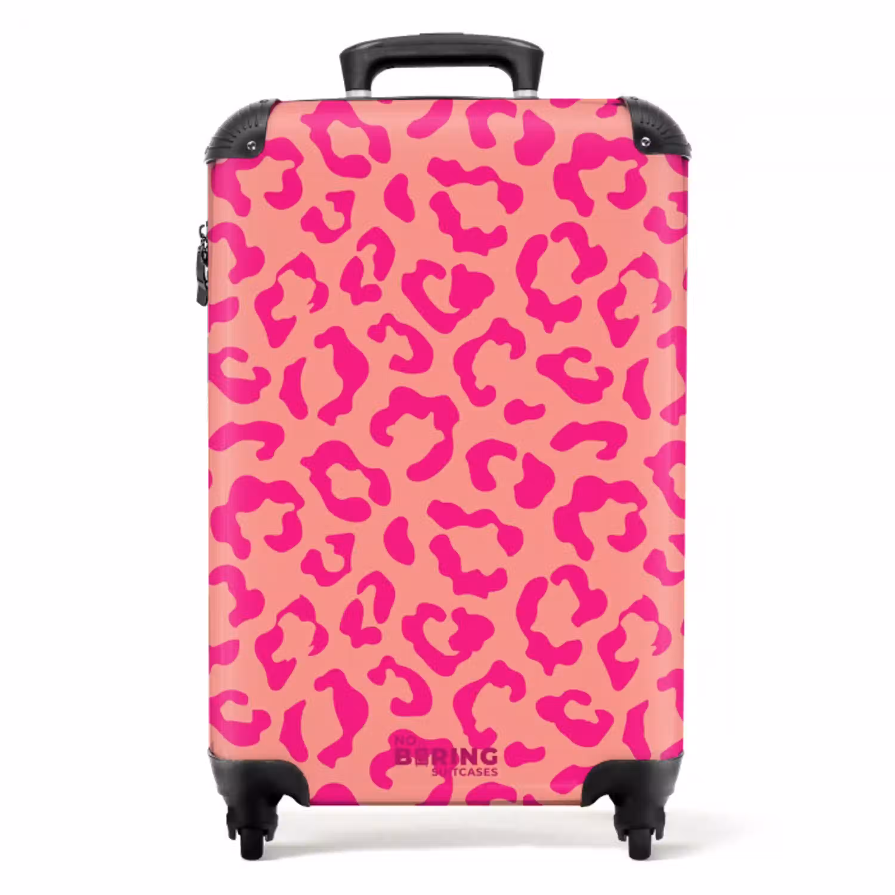 Dierenprints - Panterprint koffer in roze en koraalroze NBS - Handbagage koffer - Unisex middel -productfoto_recht