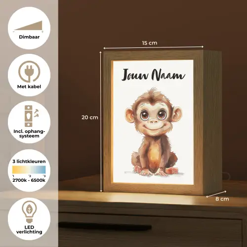 Aap - Baby - Jungle dieren Light Box met kabel (Kinderlampje) klein -USP_NL