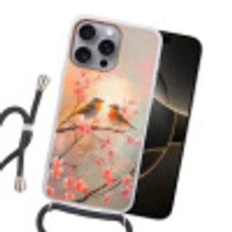 Roodborstjes - Sierlijk - Bloesemtak Hoesje iPhone 16 Pro Max met koord klein -sfeer1
