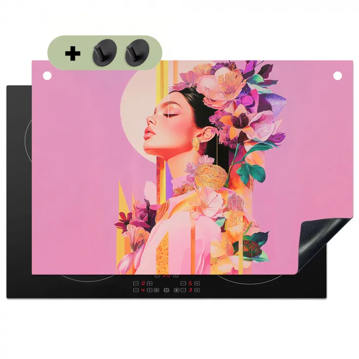 Vrouw - Bloemen - Paars - Abstract Inductie beschemer met haakjes klein -3d