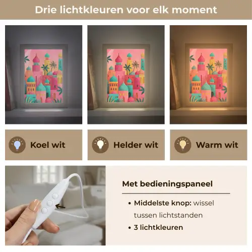 Kleurrijk - Palmbomen - Islamitisch Light Box met kabel (Tafellamp) klein -USP_lichtkleurNL