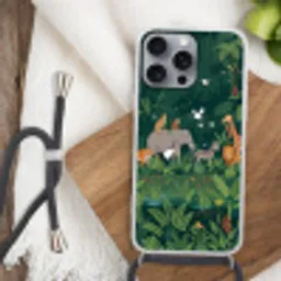Tropisch - Jungle -  Groen Hoesje iPhone 16 Pro Max met koord klein -sfeer4