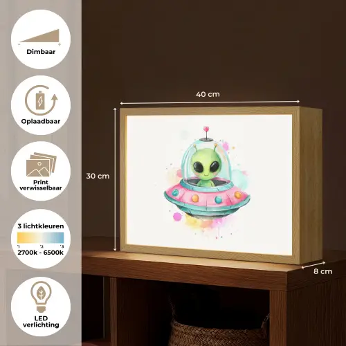 Alien - Ufo - Kleurrijk Light Box met batterij (Wandlamp kind) middel -USP_websiteoverzichtNL