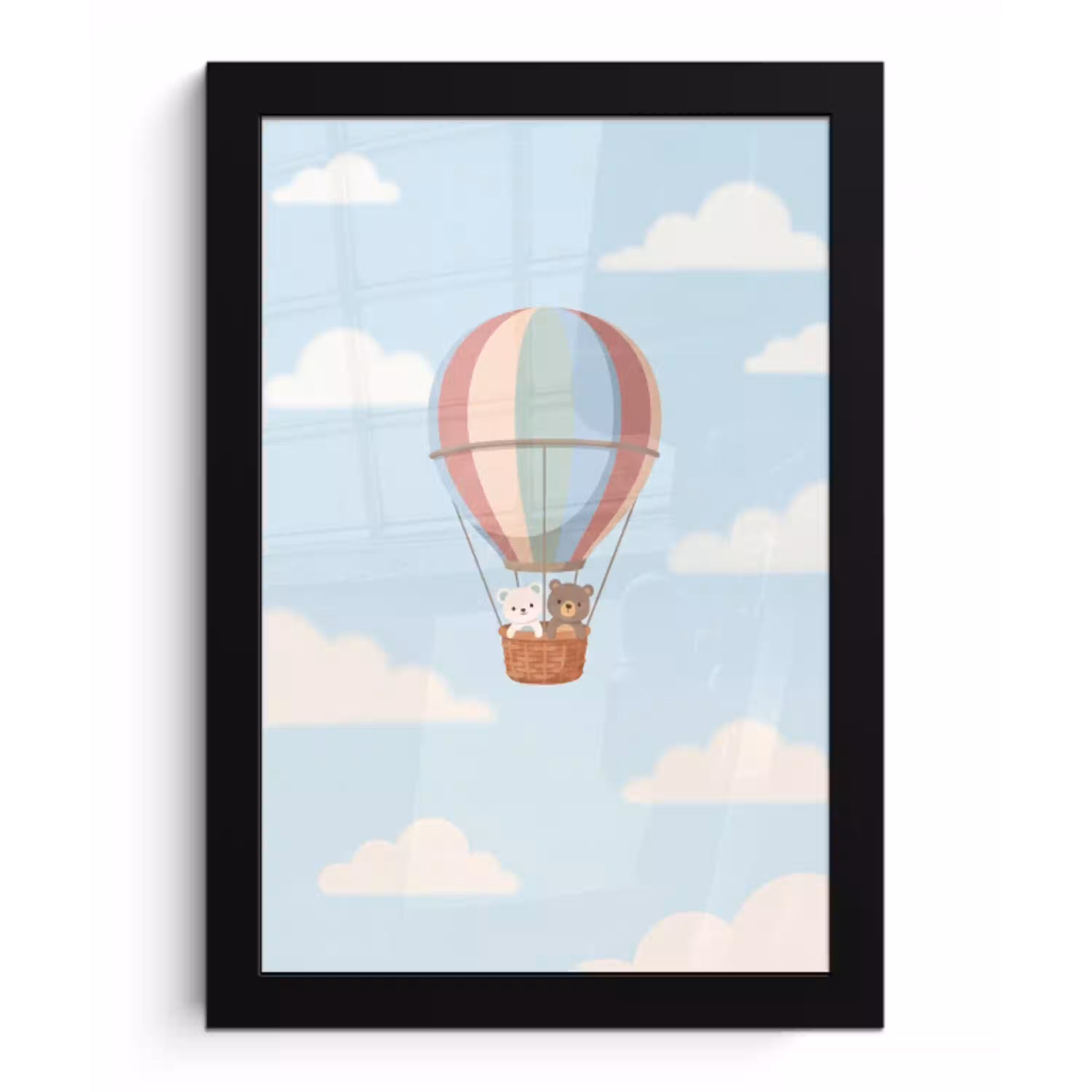 Luchtballon - Beren - Pastel fotolijst zwart zonder passe partout klein -3d