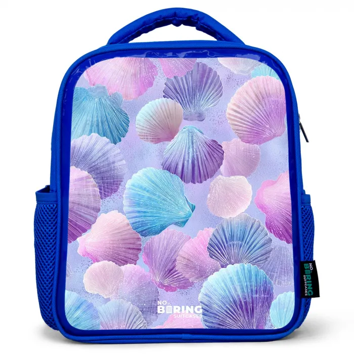 Gekleurde schelpen op een paarse achtergrond Kinderrugzak - Blauw middel -3d