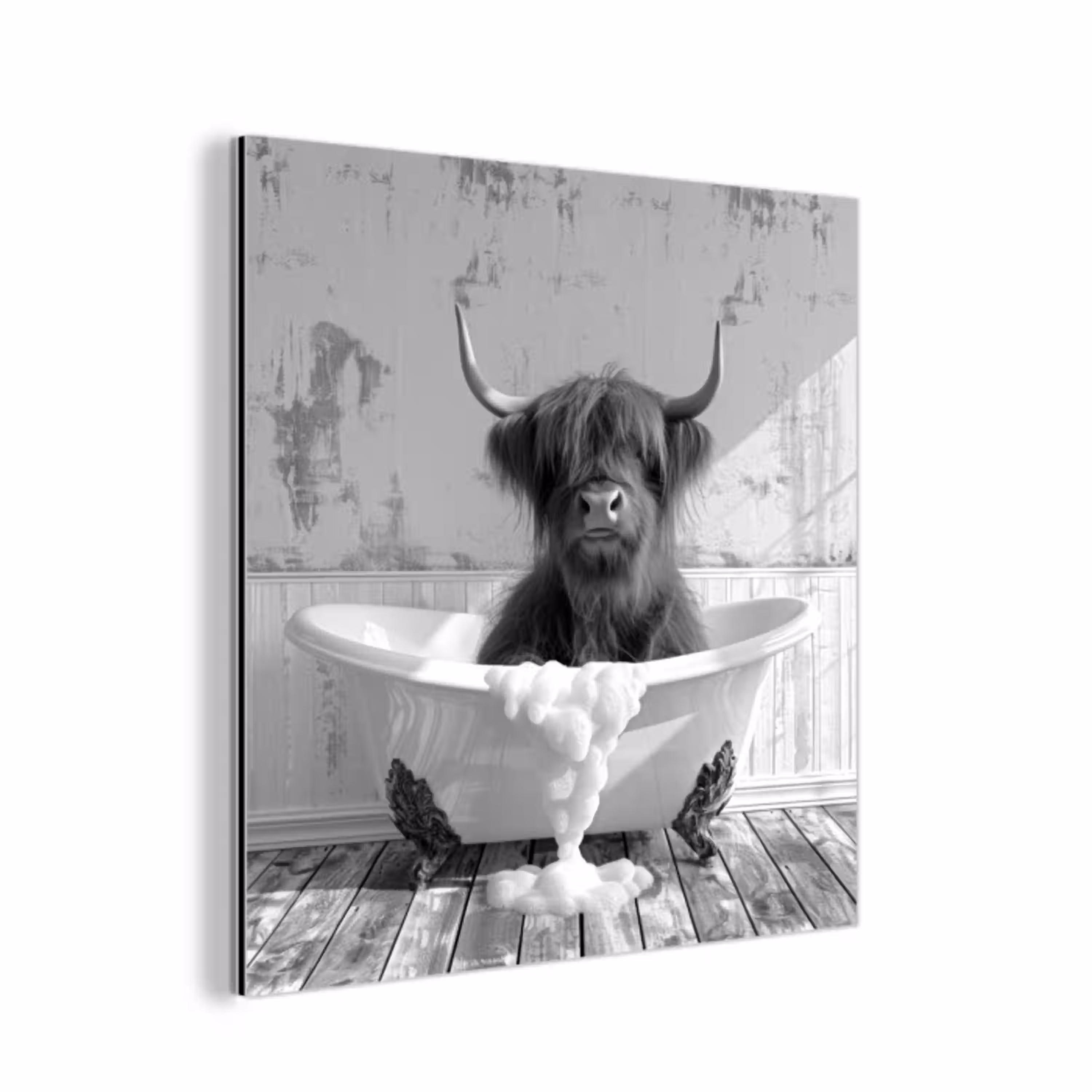 Schotse Hooglander - Dier - Badkuip - Zwart - Wit aluminium wit klein -3d