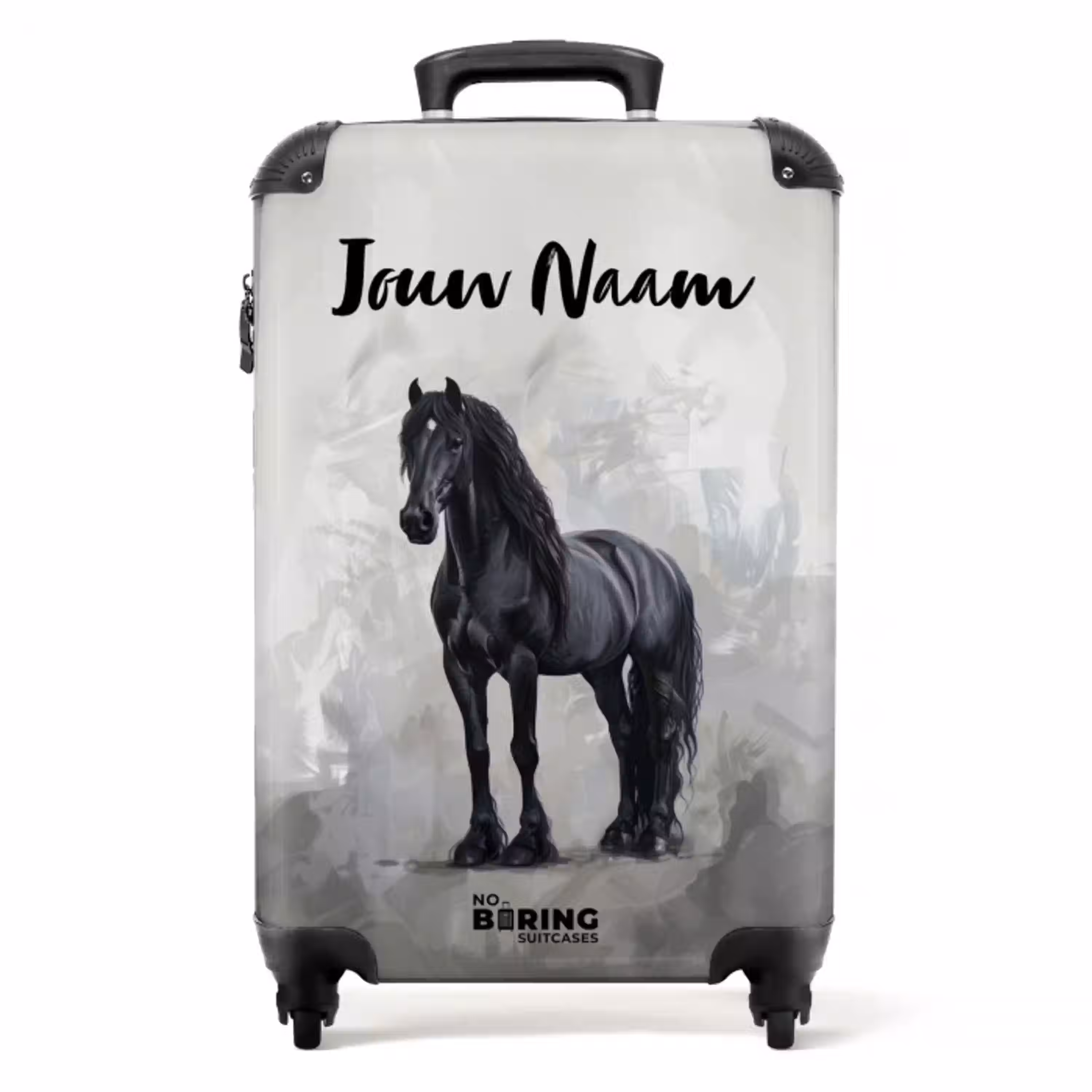 Statisch Portret van een Zwart Paard NBS - Handbagage koffer - Kinderen Unisex middel -productfoto_recht