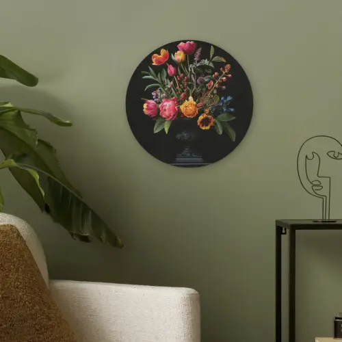 Tulpen - Bessen - Boeket - Vaas Akoestische PET Vilt - Rond klein -sfeer2