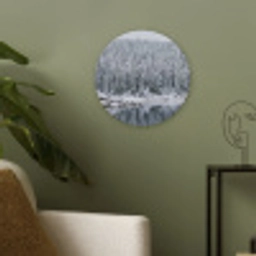 Bos - Reflectie - Meer - Winter - Serene Akoestische PET Vilt - Rond klein -sfeer2