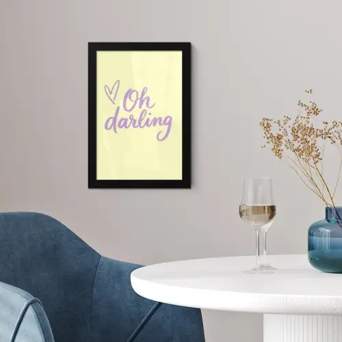 Oh darling - Geel - Hart fotolijst zwart zonder passe partout klein -sfeer4