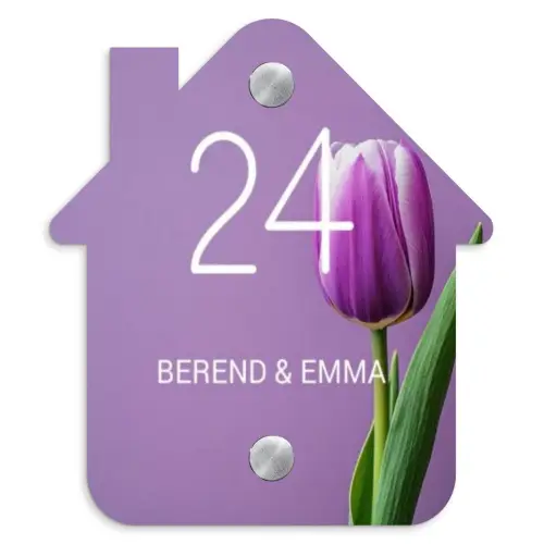 Paarse tulp - Klassiek Naambord Huisje klein -3d
