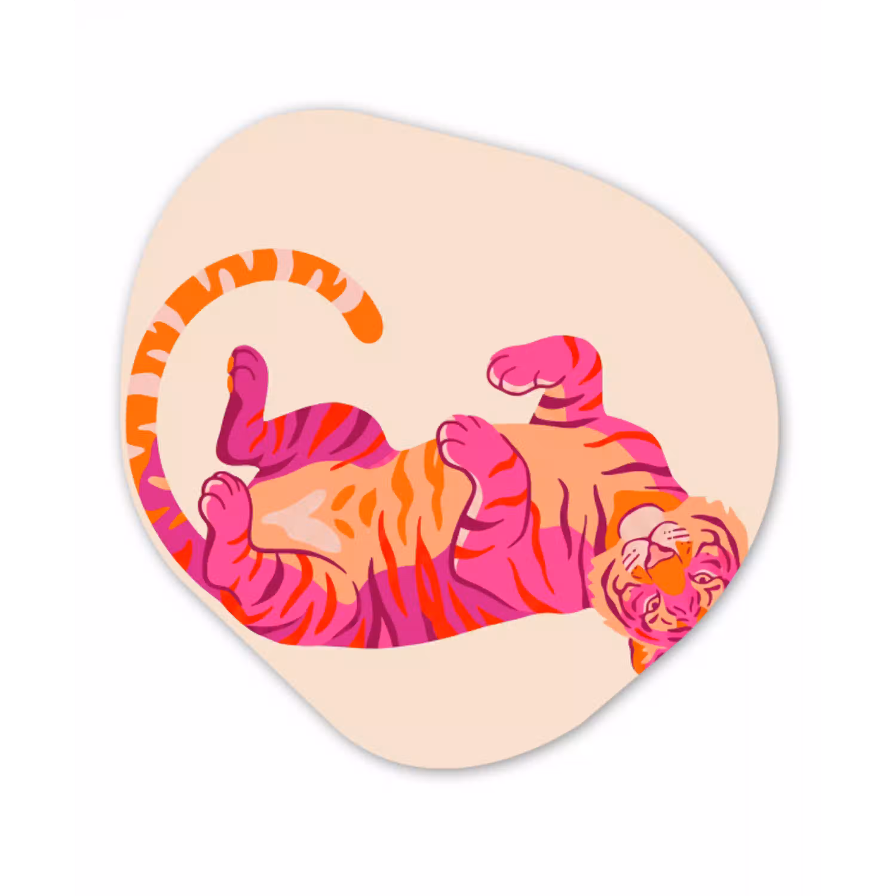 Tijger - Roze - Oranje Wandcirkel Organisch Forex 3mm klein -3d
