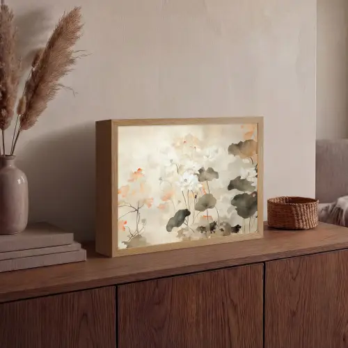 Bloemen - Japandi - Wabi sabi Light Box met batterij (Wandlamp) middel -sfeer2