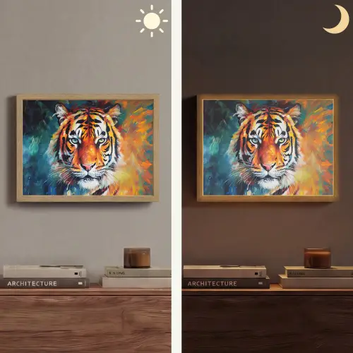 Tijger - Dieren - Olieverf - Kunst Light Box met batterij (Wandlamp) middel -sfeer3