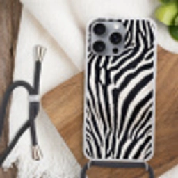 Zebra - Vacht - Klassiek - Zwart - Wit Hoesje iPhone 16 Pro Max met koord klein -sfeer4