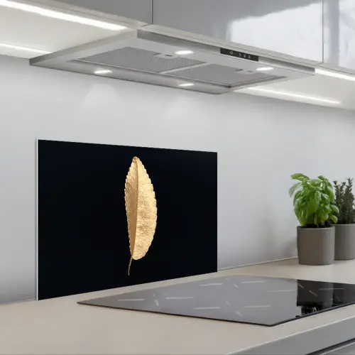 Bladeren - Black and gold - Luxe - Chic - Natuur keuken achterwand spatscherm klein -3d_schuin