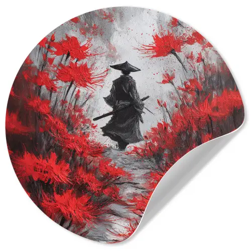 Rode bloemen - mistig - Man Wandcirkel behangsticker klein -3d