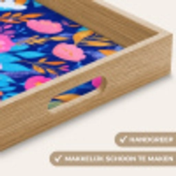 Bloemen - Blauw - Roze Dienblad Rechthoek middel -USP_HandgreepNL