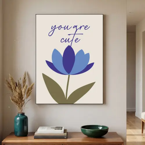 Korenbloem - Valentijn - Bloem - Blauw Textielframe zwart klein -sfeer1