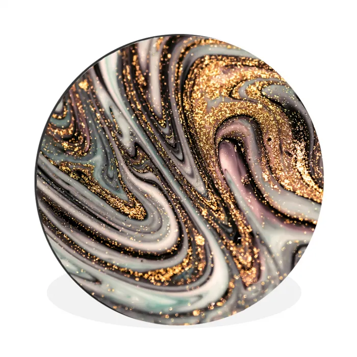 Marmerlook - Goud - Glitter - Luxe - Marmer - Wit Wandcirkel aluminium klein -3d