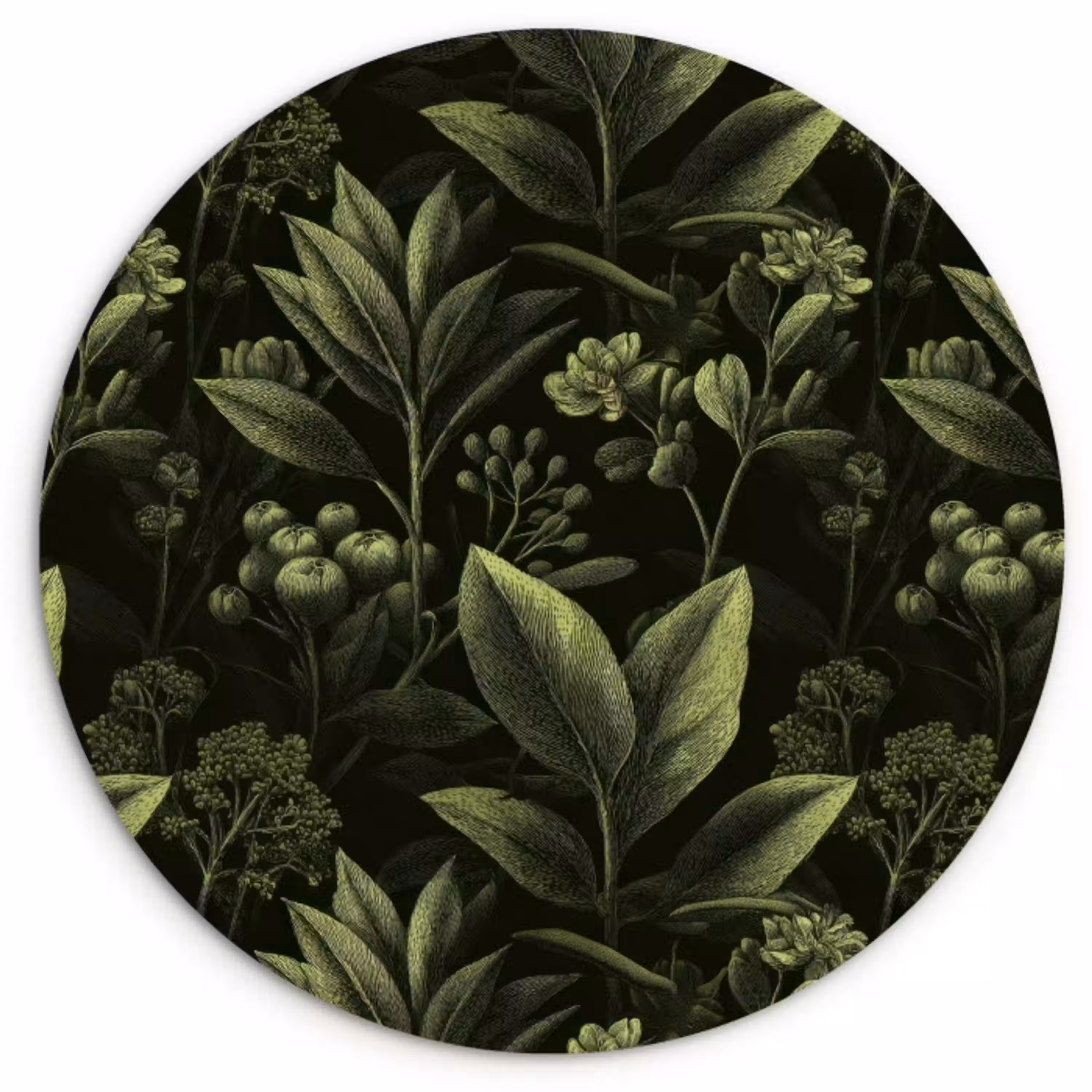 Klassiek - Donker - Botanisch - Planten Wandcirkel kunststof plaat 5mm dik klein 188 -3d