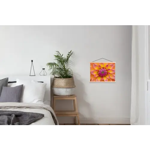 Dahlia - Bloem - Oranje textielposter latten blank klein -woonkamer