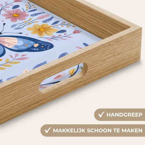 Vlinder - Lichtblauw - Sierlijk - Bloemen Dienblad Rechthoek middel -USP_HandgreepNL