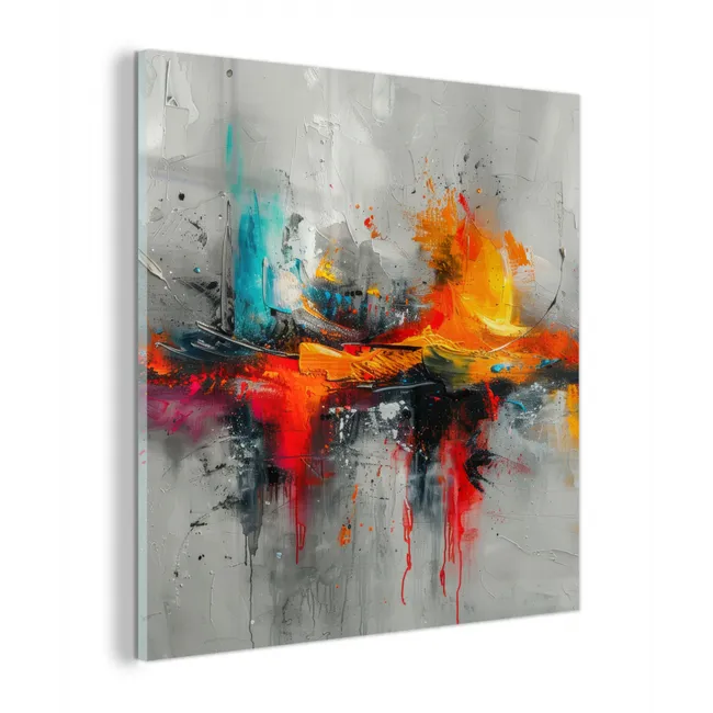 Moderne kunst - Oranje - Grijs - Abstract plexiglas 5mm klein -z3d