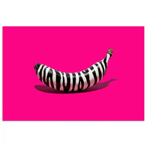 Banaan - Zebraprint - Roze poster papier klein -3d