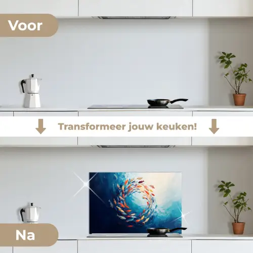Zee - Vissen - Kleurrijk - Dynamisch keuken achterwand spatscherm klein -voor_na_NL