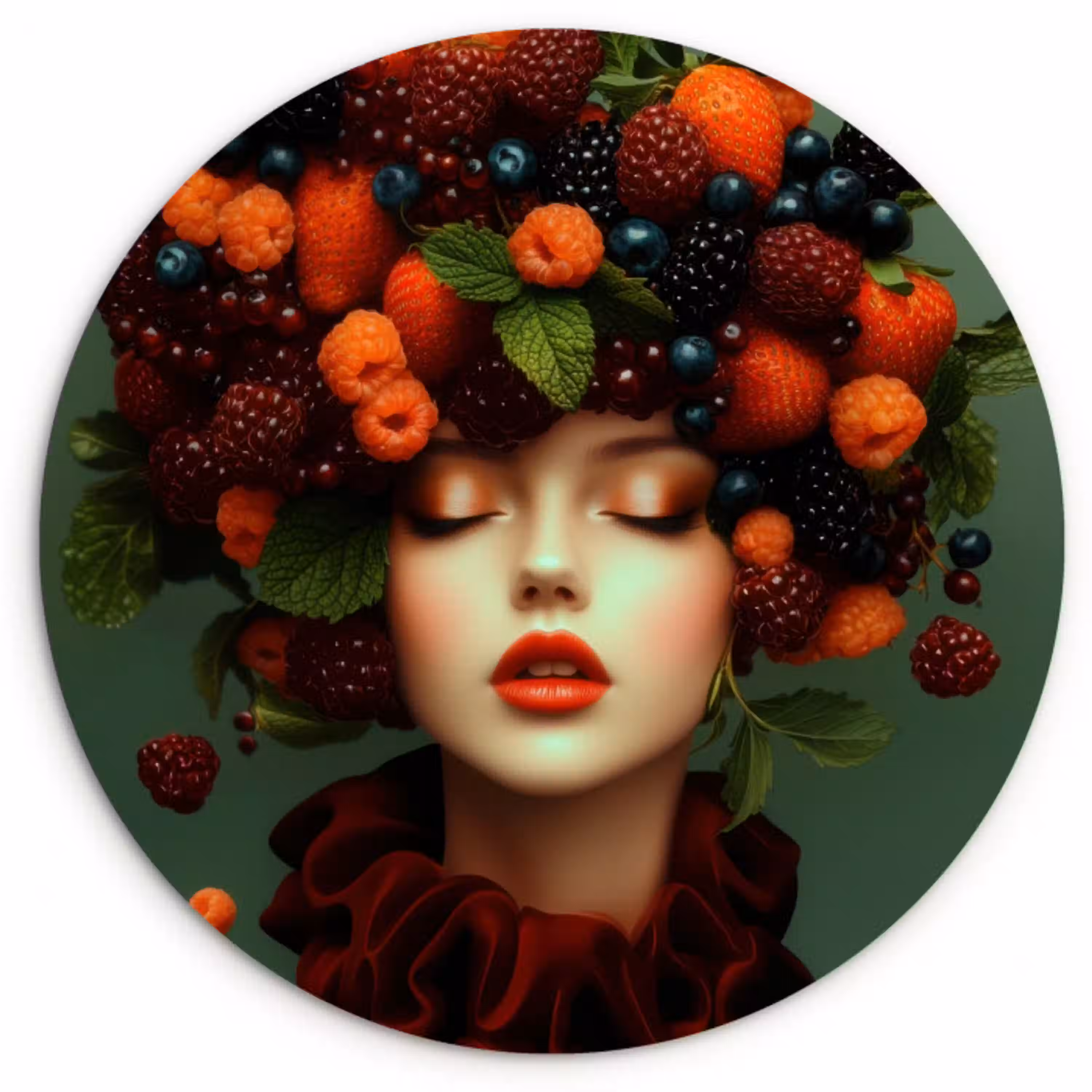 Vrouw - Aardbeien - Frambozen - Bramen - Bessen Wandcirkel plexiglas klein -3d