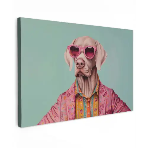 Hond - Overhemd - Bloemen - Bril Tuinposter op houten frame 2 cm dik klein -3d