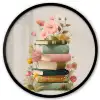 Boeken - Stapel - Bloemen - Kleurrijk Fotolijst rond zonder passe partout klein -3d