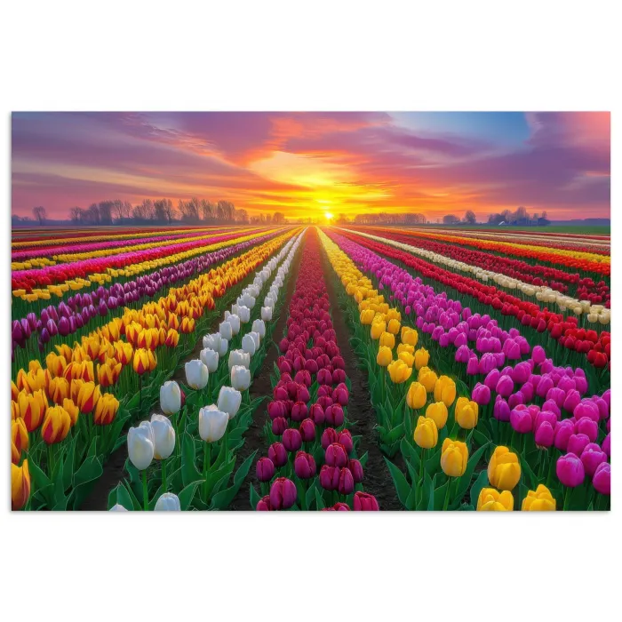 Tulpenveld - Zonsondergang - Kleurrijk poster papier klein -3d