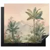 Tropisch landschap - palmbomen - Bloemen - Roze lucht Inductie beschermer vinyl 3mm middel -3d