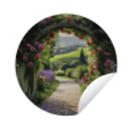 Doorkijk - Tuinboog - Bloemen - Natuur - Pad Wandcirkel tuinposter met ringen klein -3d