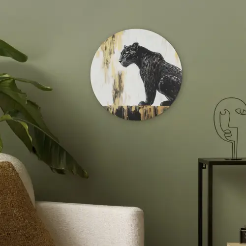 Panter - Zwart - Abstract - Goud Akoestische PET Vilt - Rond klein -sfeer2