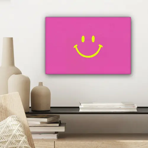 Smiley - Vrolijk - Roze canvas 2cm klein -sfeer6