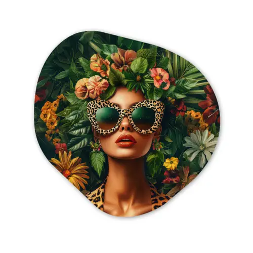 Vrouw - Panterprint - Jungle - Natuur - Luxe Wandcirkel Organisch Aluminium middel -3d