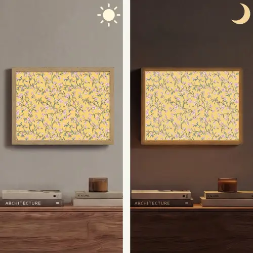 Bloemen - Motief - Geel Light Box met batterij (Wandlamp) middel 907 -sfeer3