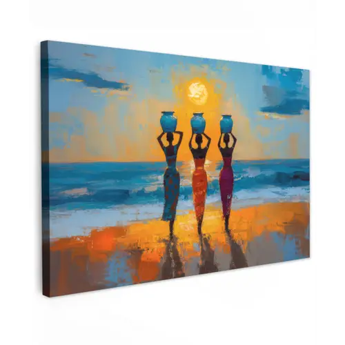 Vrouwen - Strand - Zondsondergang Tuinposter op houten frame 2 cm dik klein -3d