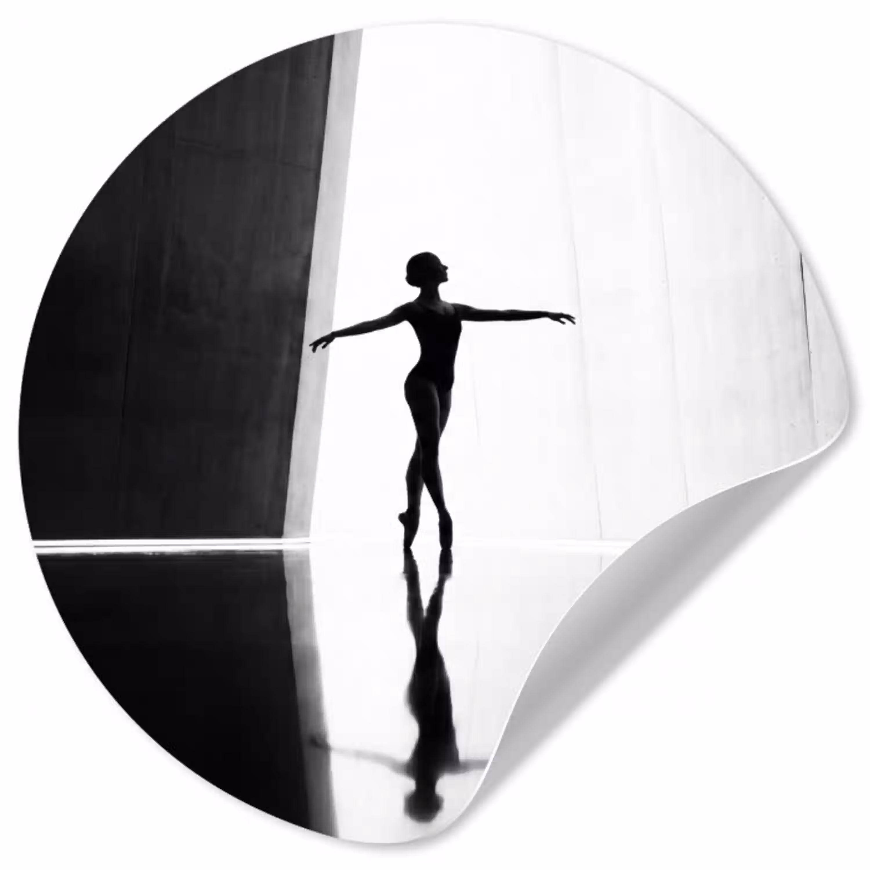 Danser - Silhouette - Kunst - Modern - Zwart-wit Wandcirkel behangsticker klein -3d