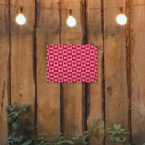 Rood - Roze - Schaakbord - Valentijn tuinposter los doek klein -sfeer1