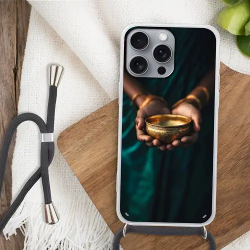Goud - Kom - Blauw Hoesje iPhone 16 Pro Max met koord klein -sfeer4