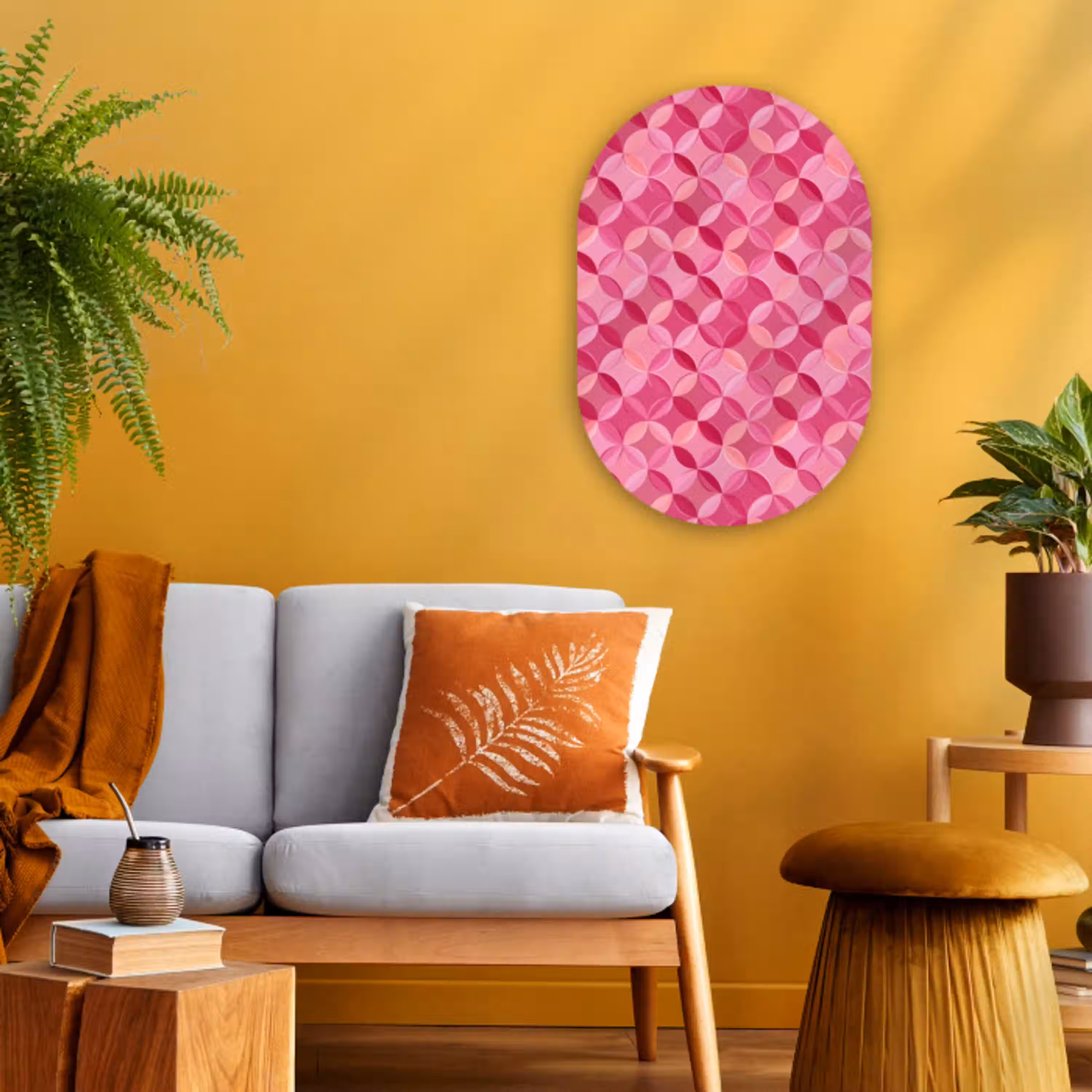 Geometrisch - Mozaïek - Modern - Roze Wandcirkel Ovaal Forex klein 630 -sfeer4