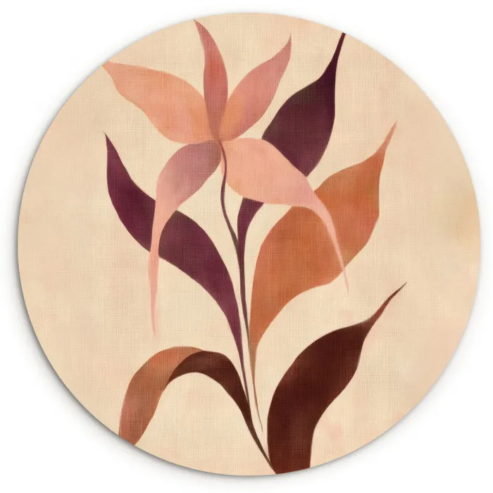 Minimalistisch - Bloem - Bladeren - Beige Wandcirkel kunststof plaat 5mm dik klein -3d
