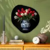 Rode - Bloemen - Tulpen - Vaas Wandcirkel Organisch Aluminium middel -sfeer2