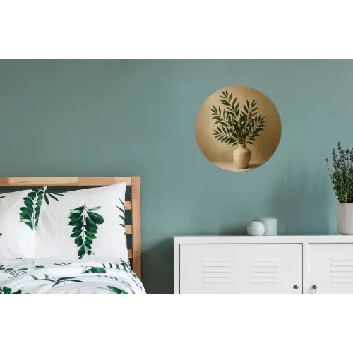 Vaas - Olijftakken - Bladeren - Beige Wandcirkel aluminium klein -slaapkamer