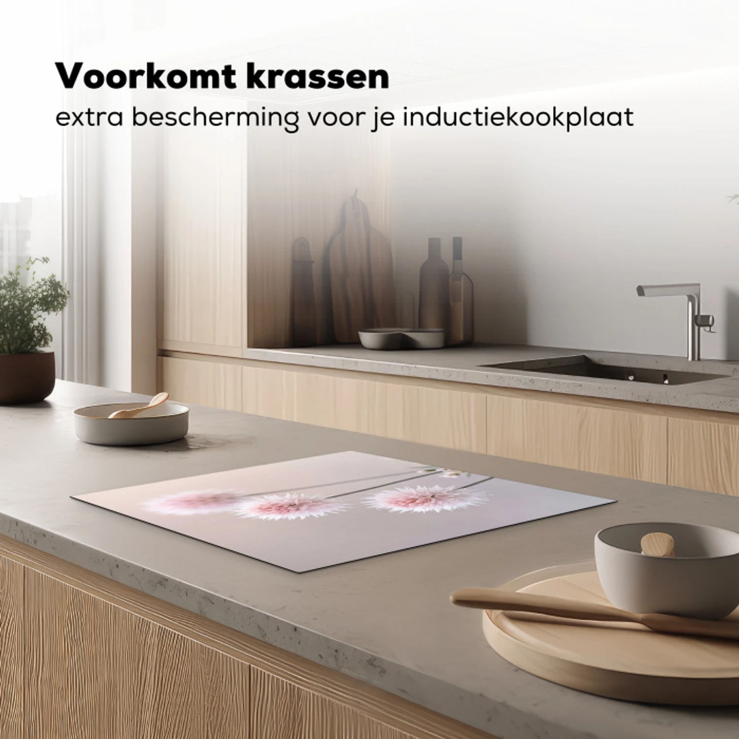 Bloemen - Bollen - Roze Inductie beschermer vinyl 3mm middel -sfeer1